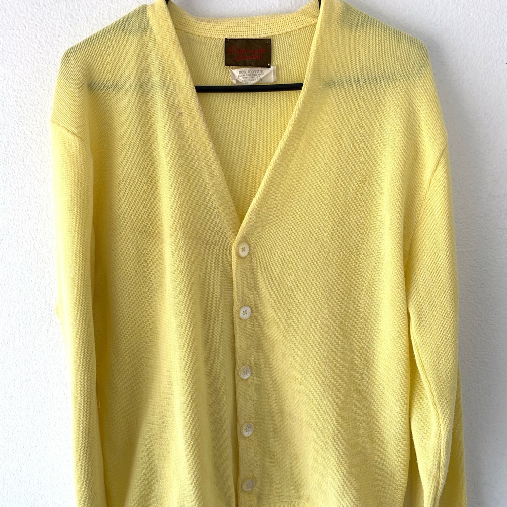 VTG 70s YELLOW GOLF cardigan XL sports 60s sweater
